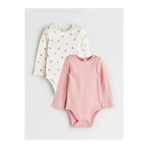 LC Waikiki LCW baby Ekru Baskılı Kız Uzun Kollu Bebek Çıtçıtlı Body 2'li