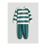 LC Waikiki LCW baby Ekru Bisiklet Yaka Çizgili Erkek Bebek Sweatshirt Ve Eşofman Alt 2'li