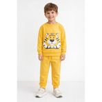 LC Waikiki LCW baby Sarı Bisiklet Yaka Uzun Kollu Baskılı Erkek Bebek Sweatshirt Ve Eşofman Alt 2'li Takım