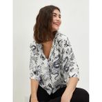 LC Waikiki Lcw Casual Lcw Casual Ceket Yaka Baskılı Kısa Kollu Viskon Kadın Gömlek - Beyaz