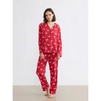 LC Waikiki Lcw Dream Kırmızı Gömlek Yaka Fiyonk Baskılı Kadın Pijama Takım