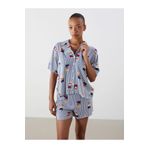 LC Waikiki LCW DREAM Lacivert Ayı Teddy Baskılı Kadın Şortlu Pijama Takımı