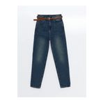 LC Waikiki LCW Jeans Indigo Beli Kemerli Mom Fit Kadın Jean Pantolon