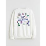 LC Waikiki Lcw Kids Beyaz Bisiklet Yaka Minecraft Baskılı Kız Çocuk Sweatshirt - 7 - 8 Yaş