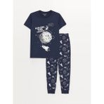 Lc Waikiki Lcw Kids Bisiklet Yaka Baskılı Kısa Kollu Erkek Çocuk Pijama Takımı - Lacivert - 7 - 8 Yaş