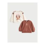 LC Waikiki LCW Kids Bisiklet Yaka Baskılı Kız Çocuk Sweatshirt 2'li