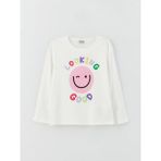 LC Waikiki Lcw Kids Bisiklet Yaka Baskılı Uzun Kollu Kız Çocuk Tişört - 3 - 4 Yaş - Ekru