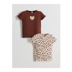 LC Waikiki LCW Kids Bisiklet Yaka Çiçekli Kız Çocuk Tişört 2'li