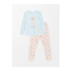 LC Waikiki LCW Kids Bisiklet Yaka Elsa Baskılı Uzun Kollu Kız Çocuk Pijama Takımı