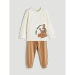 LC Waikiki Lcw Kids Ekru Baskılı Erkek Çocuk Pijama Takım - Krem - 4 - 5 Yaş