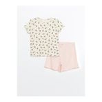 LC Waikiki LCW Kids Ekru Bisiklet Yaka Baskılı Kısa Kollu Kız Çocuk Şortlu Pijama Takımı