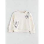 LC Waikiki Lcw Kids Ekru Bisiklet Yaka Çiçekli Kız Çocuk Sweatshirt - Ecru - 9 - 10 Yaş