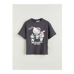 LC Waikiki LCW Kids Gri Bisiklet Yaka Hello Kitty Baskılı Kız Çocuk Tişört