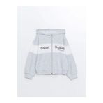 LC Waikiki LCW Kids Gri Kapüşonlu Baskılı Uzun Kollu Kız Çocuk Fermuarlı Sweatshirt