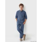 LC Waikiki Lcw Kids Indigo Keten Karışımlı Pileli Erkek Çocuk Pantolon - İndigo - 9 - 10 Yaş
