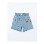 LC Waikiki LCW Kids Mavi Beli Lastikli Minnie Mouse Nakışlı Kız Çocuk Jean Şort