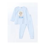 LC Waikiki LCW Kids Mavi Bisiklet Yaka Uzun Kollu Elsa Baskılı Kız Bebek Pijama Takım