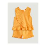 LC Waikiki LCW Kids Turuncu Bisiklet Yaka Basic Kız Çocuk Bluz ve Şort 2'li