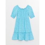 LC Waikiki Lcw Kids U Yaka Desenli Kısa Kollu Kız Çocuk Elbise - Blue - 6 - 7 Yaş