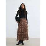 LC Waikiki Lcw Modest Kahverengi Beli Lastikli Desenli Pileli Etek - XS