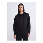 LC Waikiki LCW Modest Siyah Kapüşonlu Oversize Kadın Fermuarlı Sweatshirt W5K971Z8
