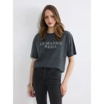 LC Waikiki Lcw Vision Antrasit Paris Baskılı Taşlı Oversize Kadın Tişört - 3XL