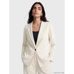 LC Waikiki LCW Vision Bej Çizgili Keten Karışımlı Kadın Blazer Ceket