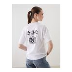 LC Waikiki LCW Vision Beyaz Bisiklet Yaka Mickey Mouse Baskılı Oversize Kadın Tişört