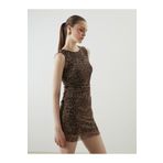 LC Waikiki LCW Vision Kahverengi Bisiklet Yaka Leopar Desenli Mini Elbise