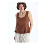 LC Waikiki LCW Vision Kahverengi Kare Yaka Peplum Bluz