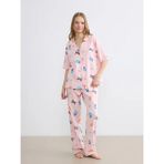 LC Waikiki Lcw Young Pembe Gömlek Yaka Desenli Kadın Pijama Takım