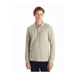 LC Waikiki LCWAIKIKI Classic Bej Melanj Polo Yaka Uzun Kollu Erkek Sweatshirt