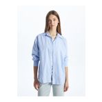 LC Waikiki Mavi Çizgili Oversize Poplin Kadın Gömlek