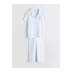 LC Waikiki M&B Collection Beyaz Gömlek Yaka Çizgili Kız Çocuk Pijama Takım