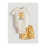 LC Waikiki Meral Collection Ekru Winnie the Pooh Baskılı Erkek Bebek Çıtçıtlı Body ve Şort 2'li