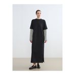LC Waikiki Modest Siyah Bisiklet Yaka Çizgili Sweat Elbise