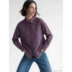 LC Waikiki Mürdüm Çizgili Oversize Kadın Gömlek - XS