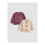 LC Waikiki Mürdüm Fiyonk Figürlü Kız Çocuk Sweatshirt 2'li