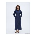 LC Waikiki NEVAVM Farkıyla LCW Modest Lacivert Kuşaklı Keten Karışımlı Gömlek Elbise - S6KG29Z8-YFY