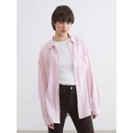 LC Waikiki Pembe Çizgili Oversize Keten Karışımlı Kadın Gömlek