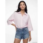 LC Waikiki Pembe Çizgili Oversize Poplin Kadın Gömlek - XL