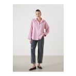 LC Waikiki Pembe Çizgili Oversize Poplin Kadın Gömlek