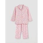 LC Waikiki Pembe Gömlek Yaka Kalp Baskılı Kız Çocuk Pijama Takım - 3 - 4 Yaş