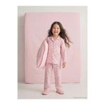 LC Waikiki Pembe Gömlek Yaka Kalp Baskılı Kız Çocuk Pijama Takım