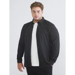 LC Waikiki Siyah Büyük Beden Slim Fit Uzun Kollu Çizgili Erkek Gömlek