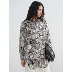 LC Waikiki Siyah Desenli Oversize Kadın Gömlek Tunik