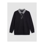 LC Waikiki Siyah Gömlek Yaka Ekose Kadın Sweatshirt Tunik
