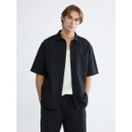 LC Waikiki Siyah Loose Fit Keten Görünümlü Erkek Gömlek - 2XL