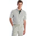 LC Waikiki Siyah Regular Fit Kısa Kollu Çizgili Keten Görünümlü Erkek Gömlek - XL