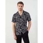 LC Waikiki Siyah Regular Fit Kısa Kollu Desenli Viskon Erkek Gömlek - XL